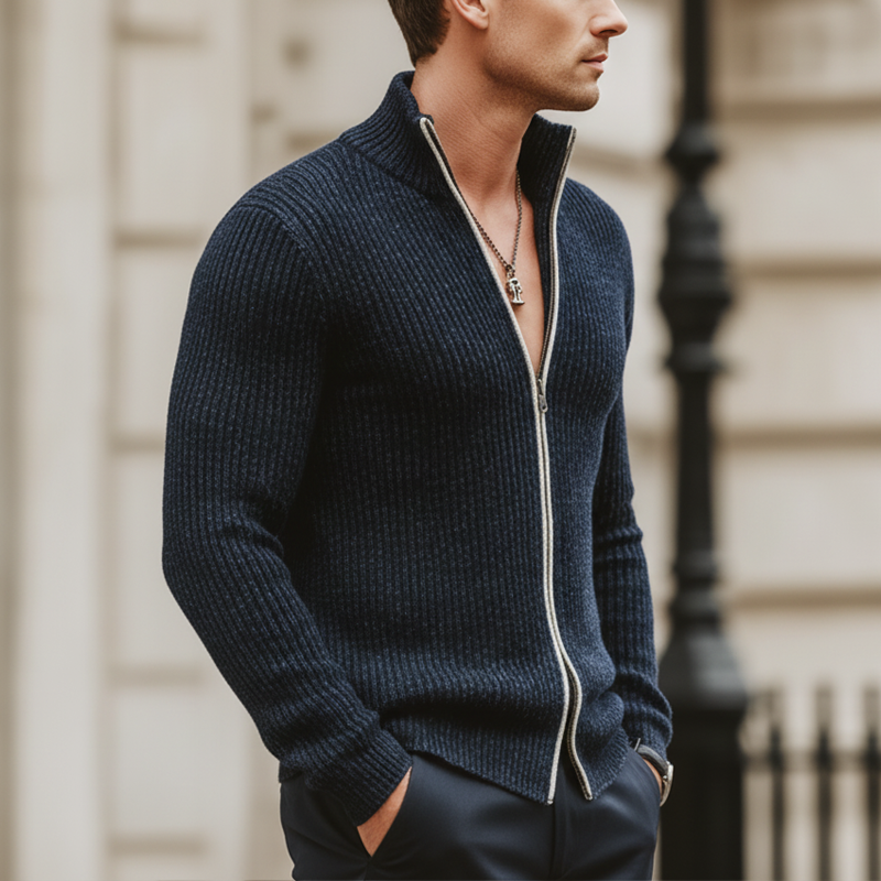 Men's Urban Minimalist Stand Collar Zipper Slim Fit Knit Cardigan MTA1702L9U