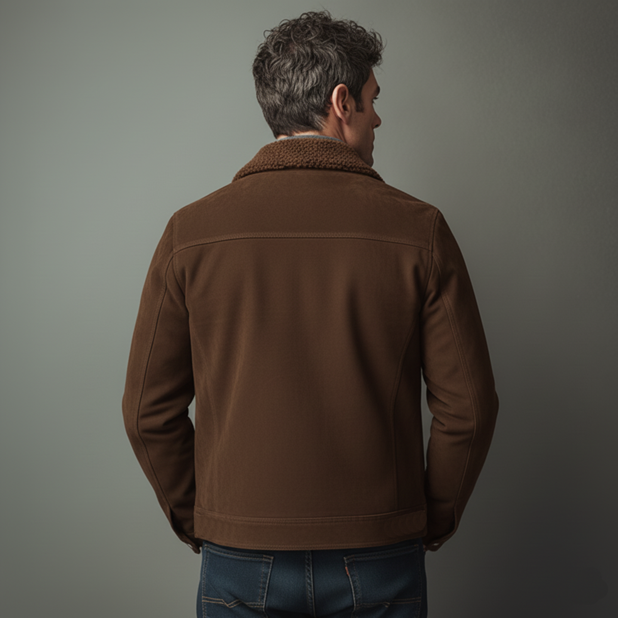 Men's Classic Light Business Fleece Collar Multi-Pocket Faux Suede Jacket MTA0136K8K