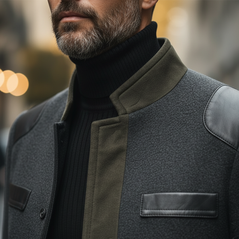 Men's Winter Retro Faux Wool And Faux Leather Button Jacket MTA1271L1P