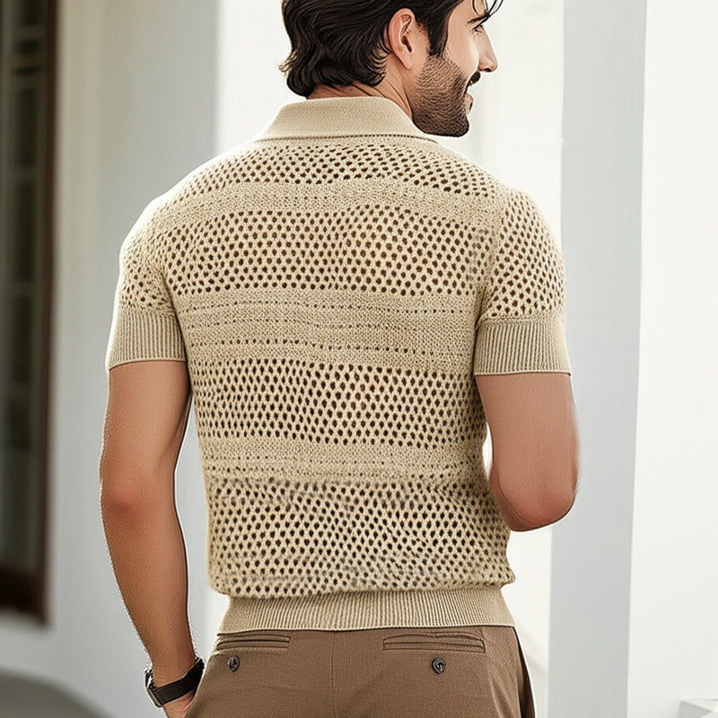 Men's Summer Knitted Breathable Polo Neck Short Sleeve T-Shirt MTA1465D6U