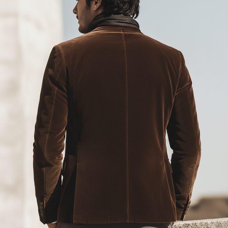 Men's Classic Brown Velvet Two-button Slim-fit Jacket MTA2825K9U