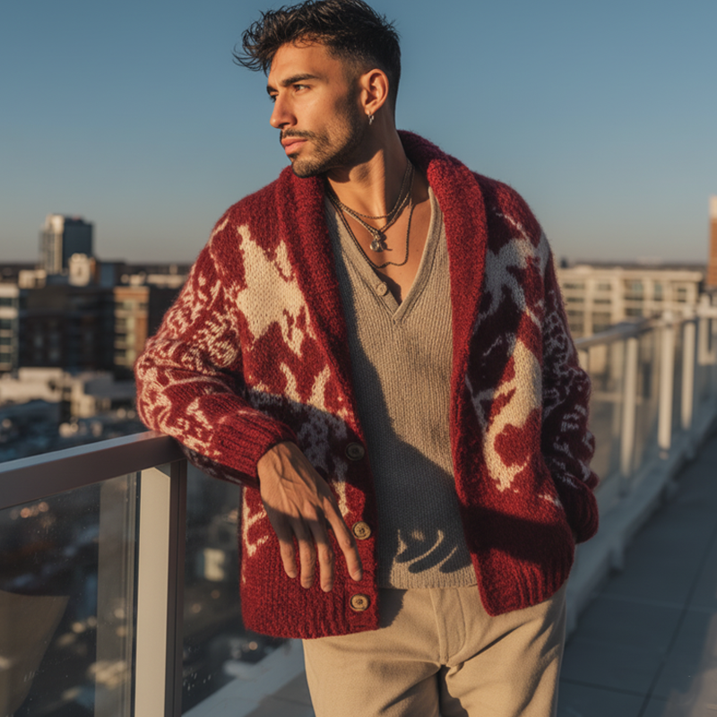 Men's Classic Colorblock Jacquard Button Knit Cardigan MTA1438J4U