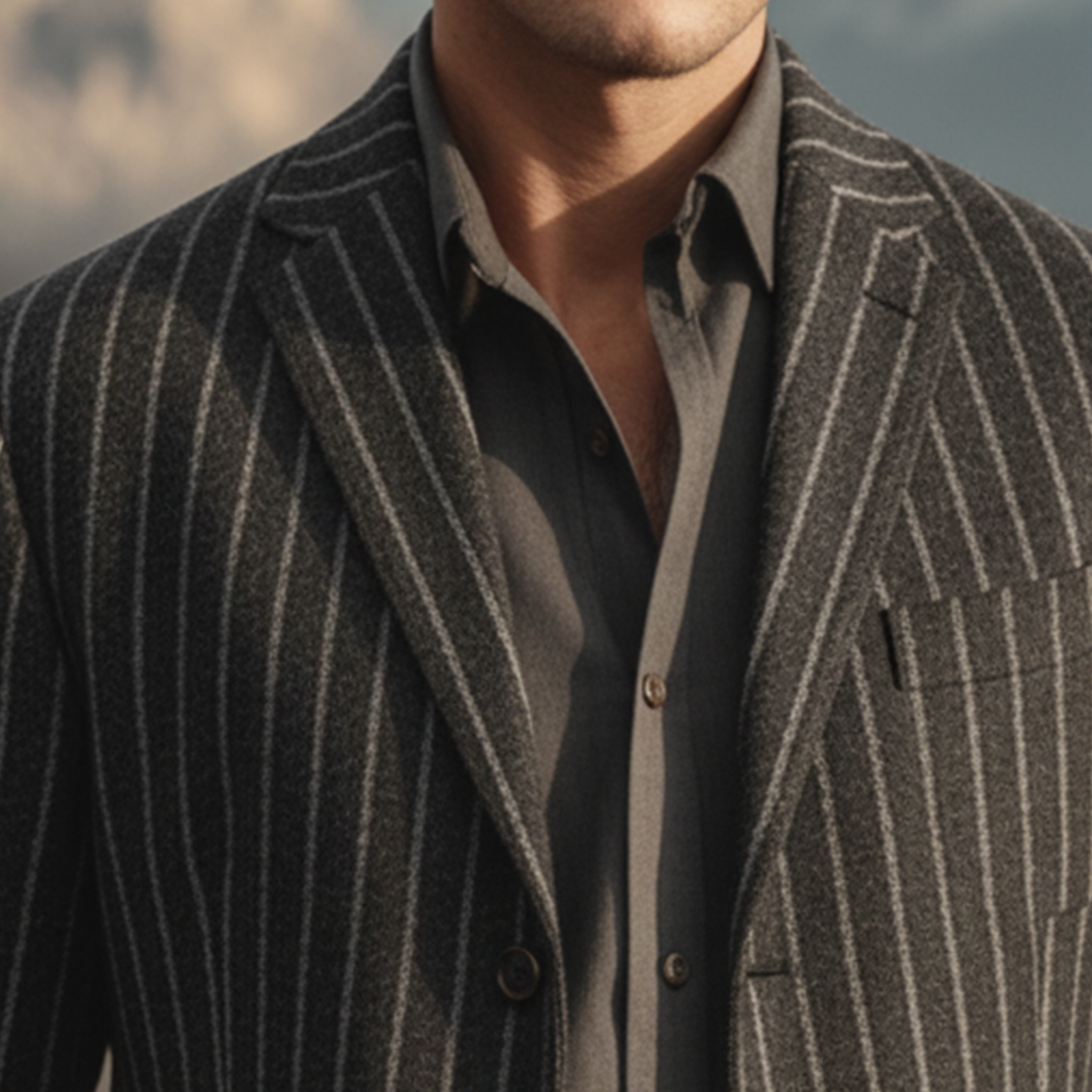 Men's Classic Retro Light Business Faux Vertical Striped Woolen Single-breasted Blazer MTA2568I8K