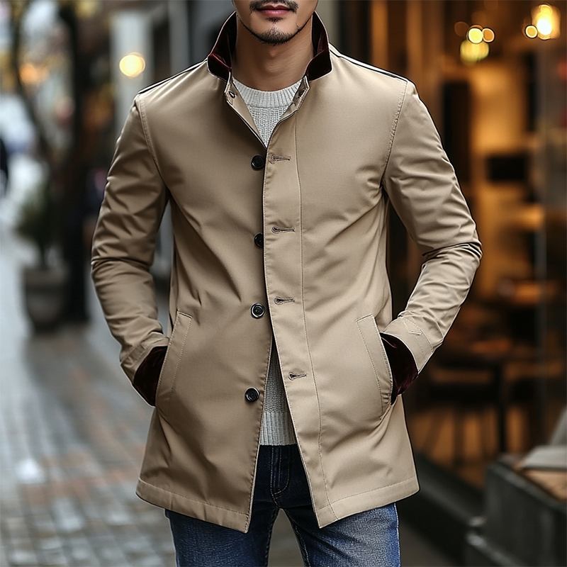 Men's Color-blocked Lapel Slim-fit Mid-length Coat MTA3093J0X