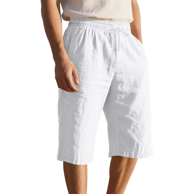 Men's Casual Breathable Cotton Linen Elastic Waist Loose Shorts MTA2986D6M