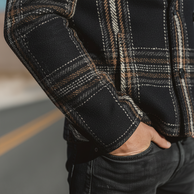 Men's Winter Fashion Plaid Faux Wool Double-breasted Short Lapel Coat MTA2556I7P