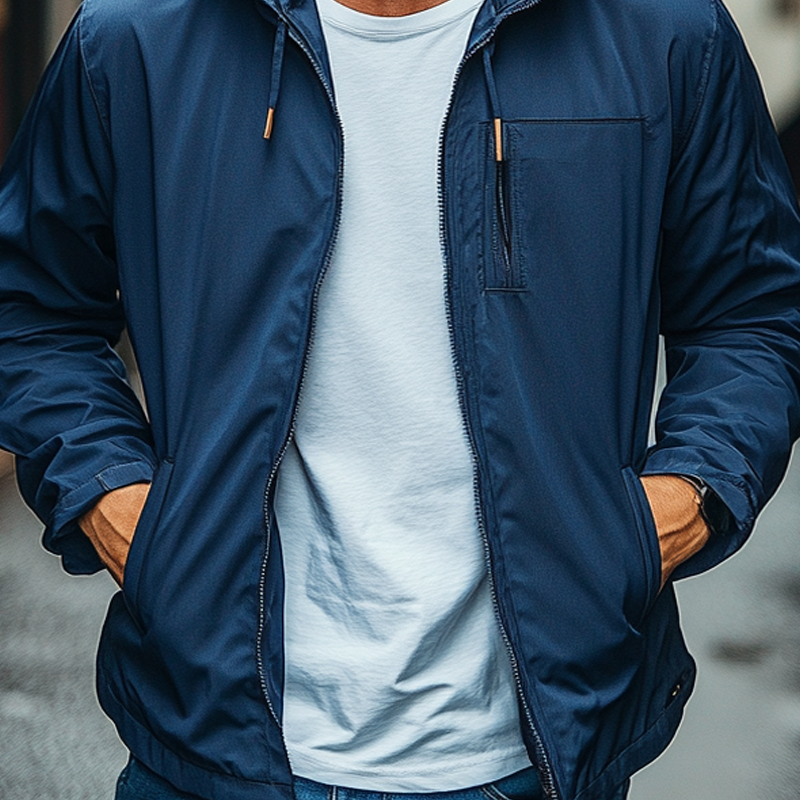 Men's Solid Color Loose Zipper Thin Hooded Jacket MTA1580I8X