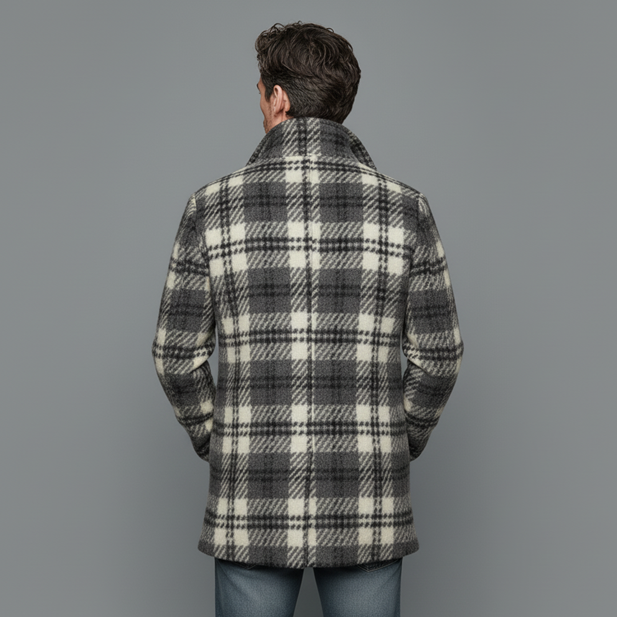 Men's Classic Vintage Faux Check Woolen Single-breasted Thigh-length Coat MTA2520I7K
