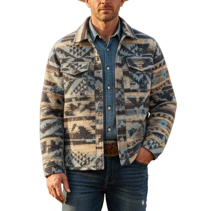 Men's Winter Retro Ethnic Style Woven Faux Wool Jacket MTA1196K4P