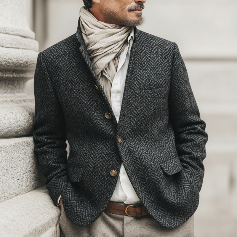 Men's Business Style Stand-collar Double-vented Faux Wool Jacket MTA2121K2U