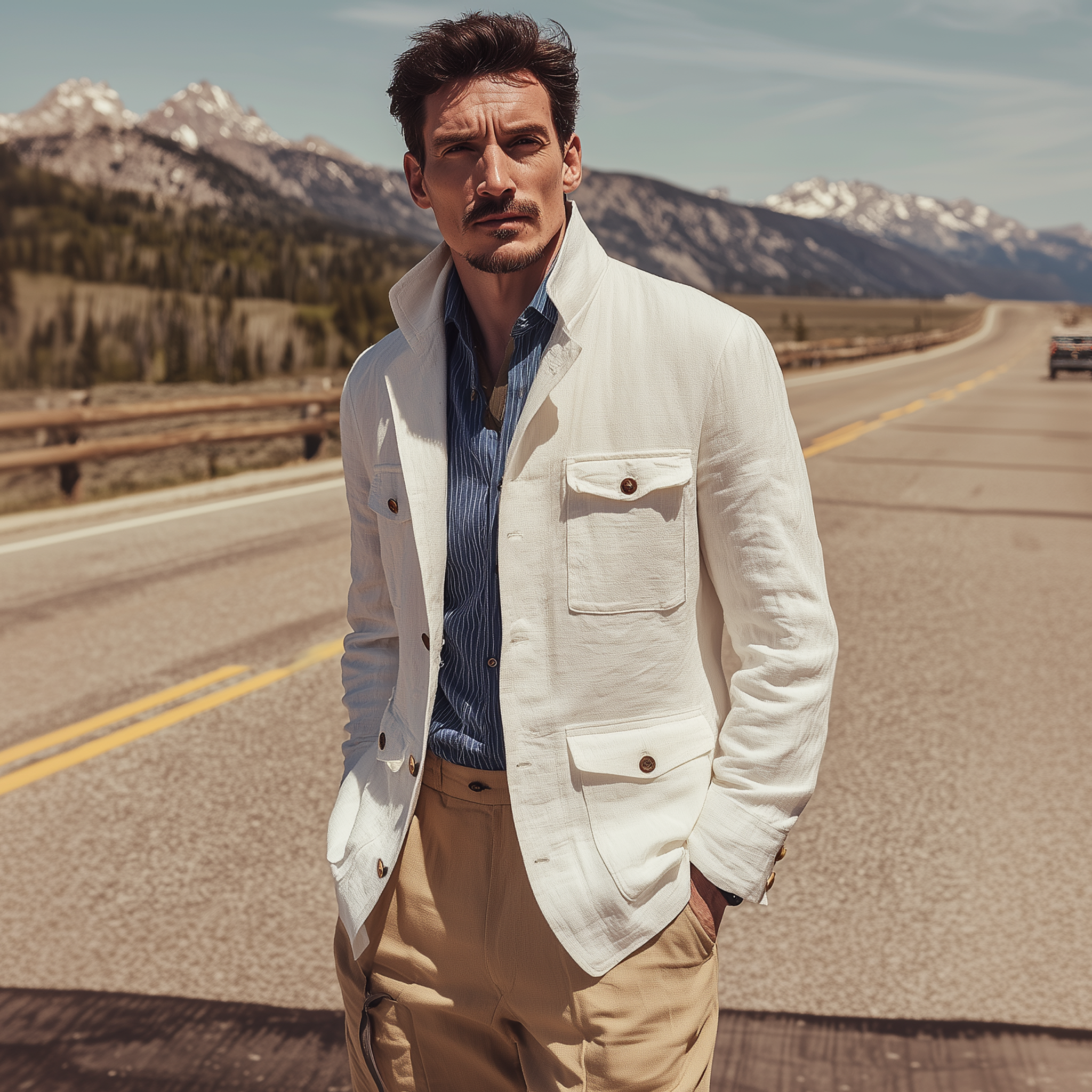 Men's Classic Retro Casual Lapel Multi-pocket Cotton And Linen Jacket MTA0104H4K