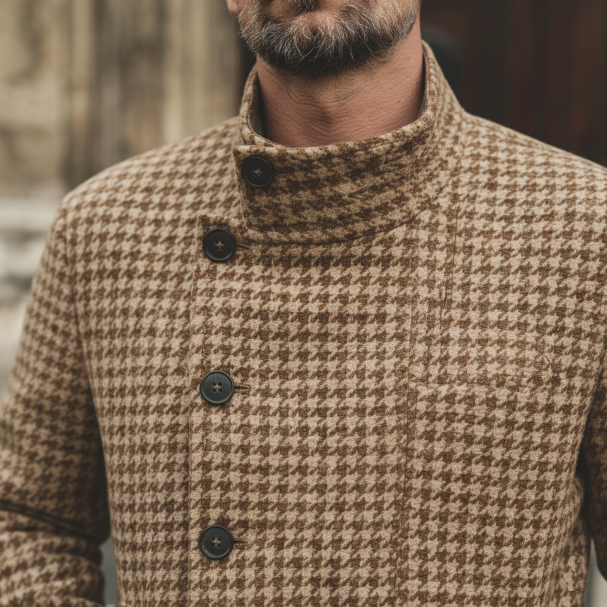 Men's Classic Retro Stand-up Collar Houndstooth Wool Jacket MTA2754K8K