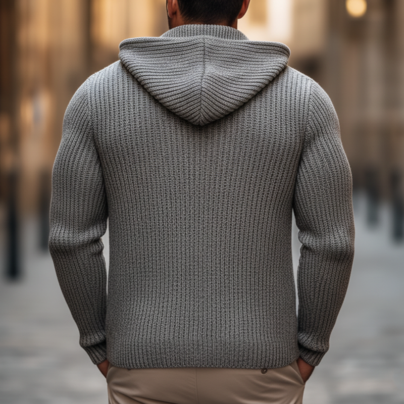 Men's Basic Solid Color Slim Fit Hooded Zip-up Knit Cardigan MTA1113K7U