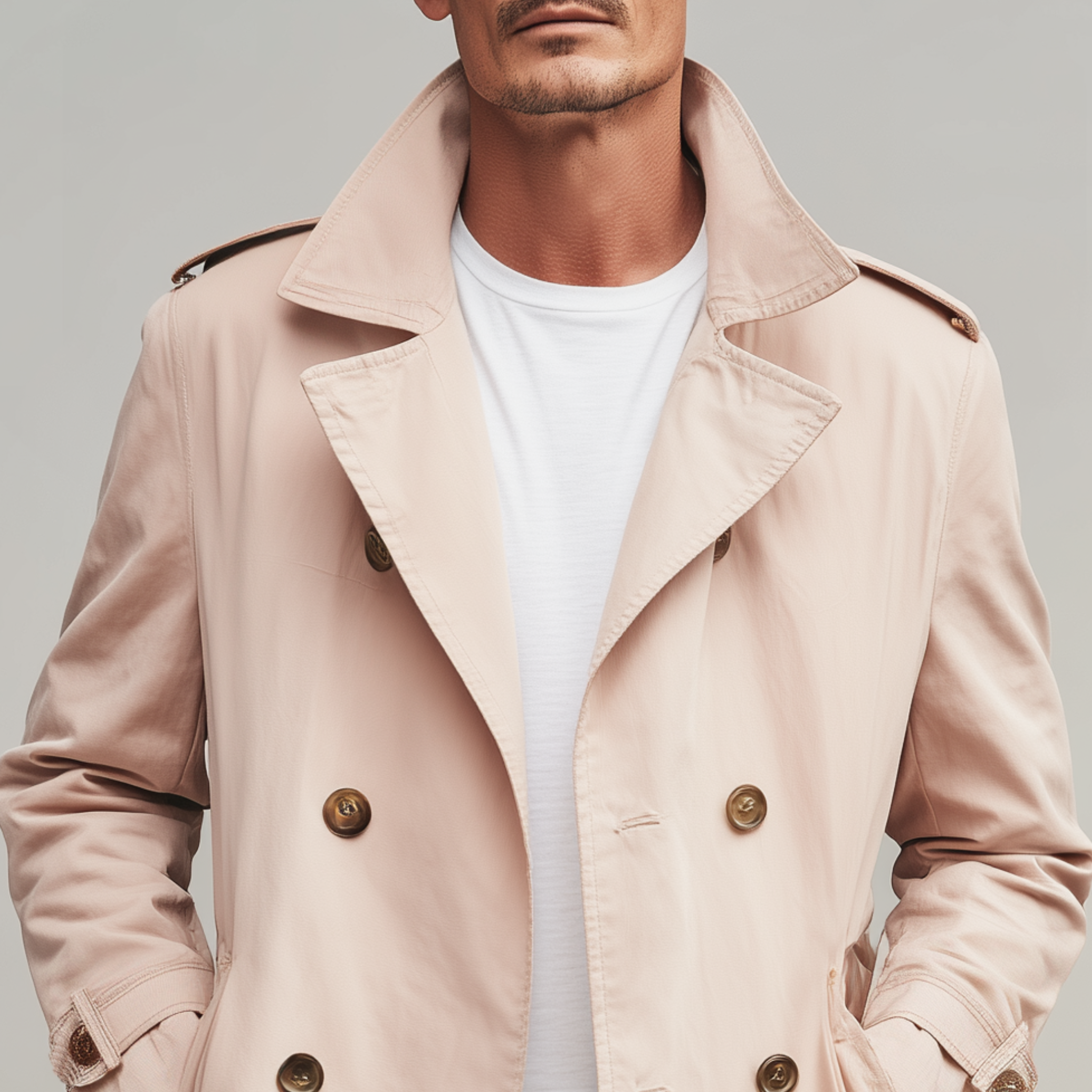 Men's Classic American Retro Lapel Pink Cotton Twill Double-breasted Thigh-length Trench Coat MTA1460H5K