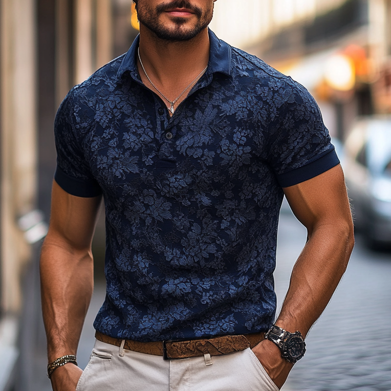 Men's Fashion Floral Print Lapel Short Sleeve Polo Shirt MTA1595E0Z