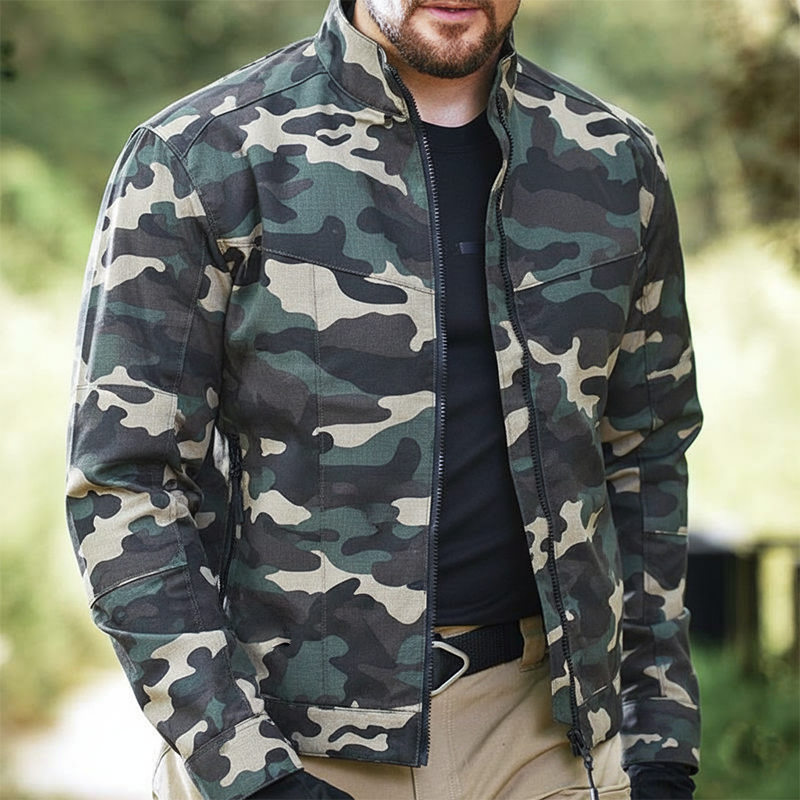 Men's Retro Casual Camouflage Print Canvas Wear-Resistant Outdoor Training Jacket MTA2941I6TO