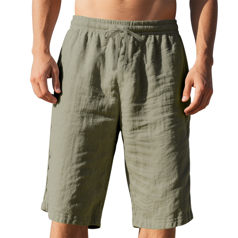 Men's Casual Breathable Cotton Linen Elastic Waist Loose Shorts MTA2981D6M