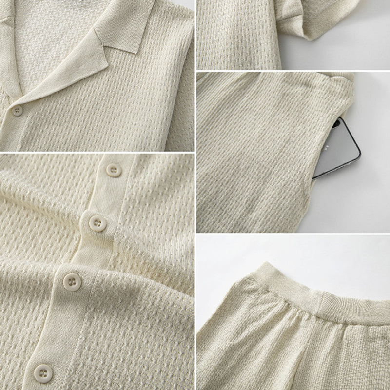 Men's Casual Knitted Jacquard Short Sleeve Shorts Two Piece Set MTA0614E4X