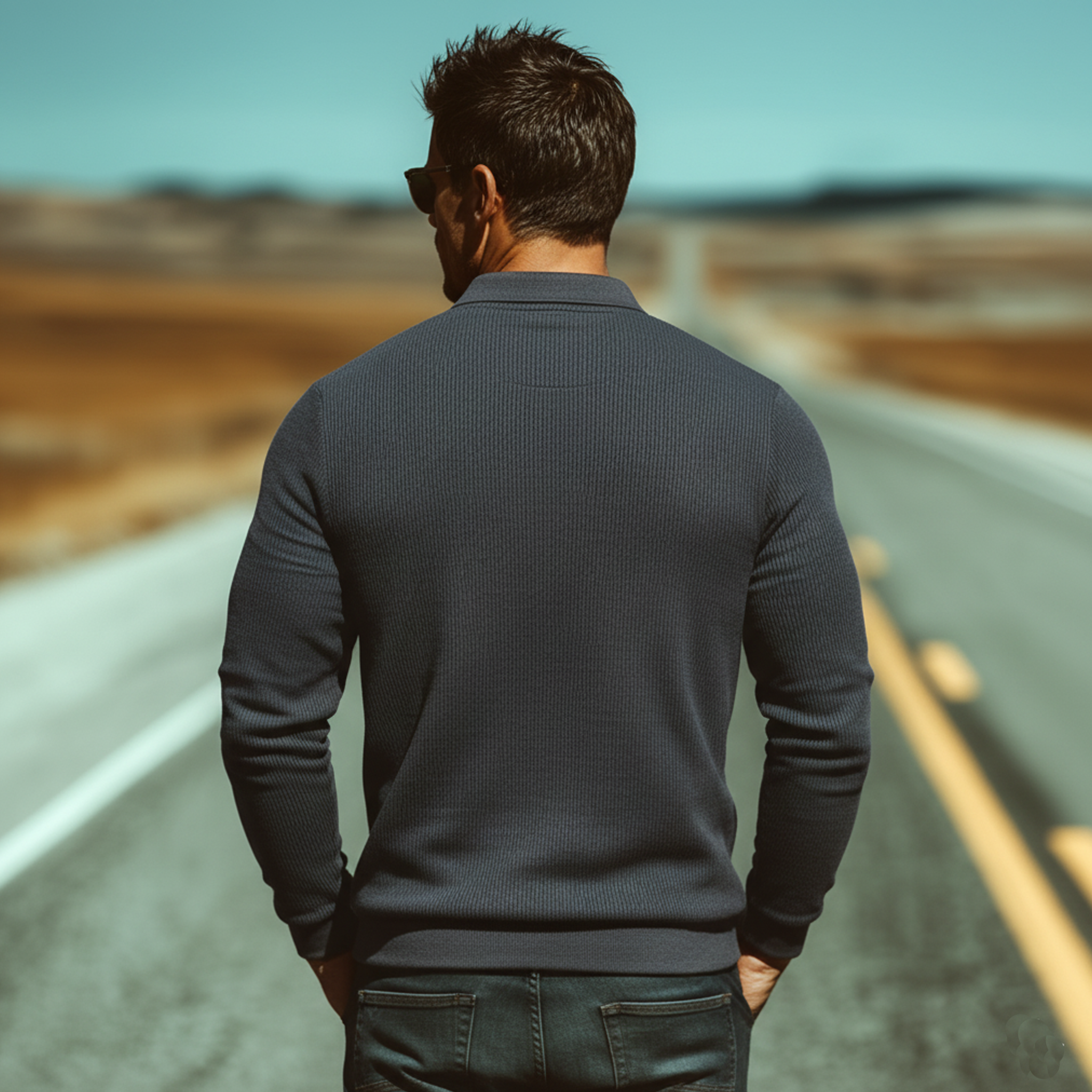 Men's Classic Casual Western-style Tough Guy Look Cotton Blend Long-sleeved Polo Shirt MTA1190L0K