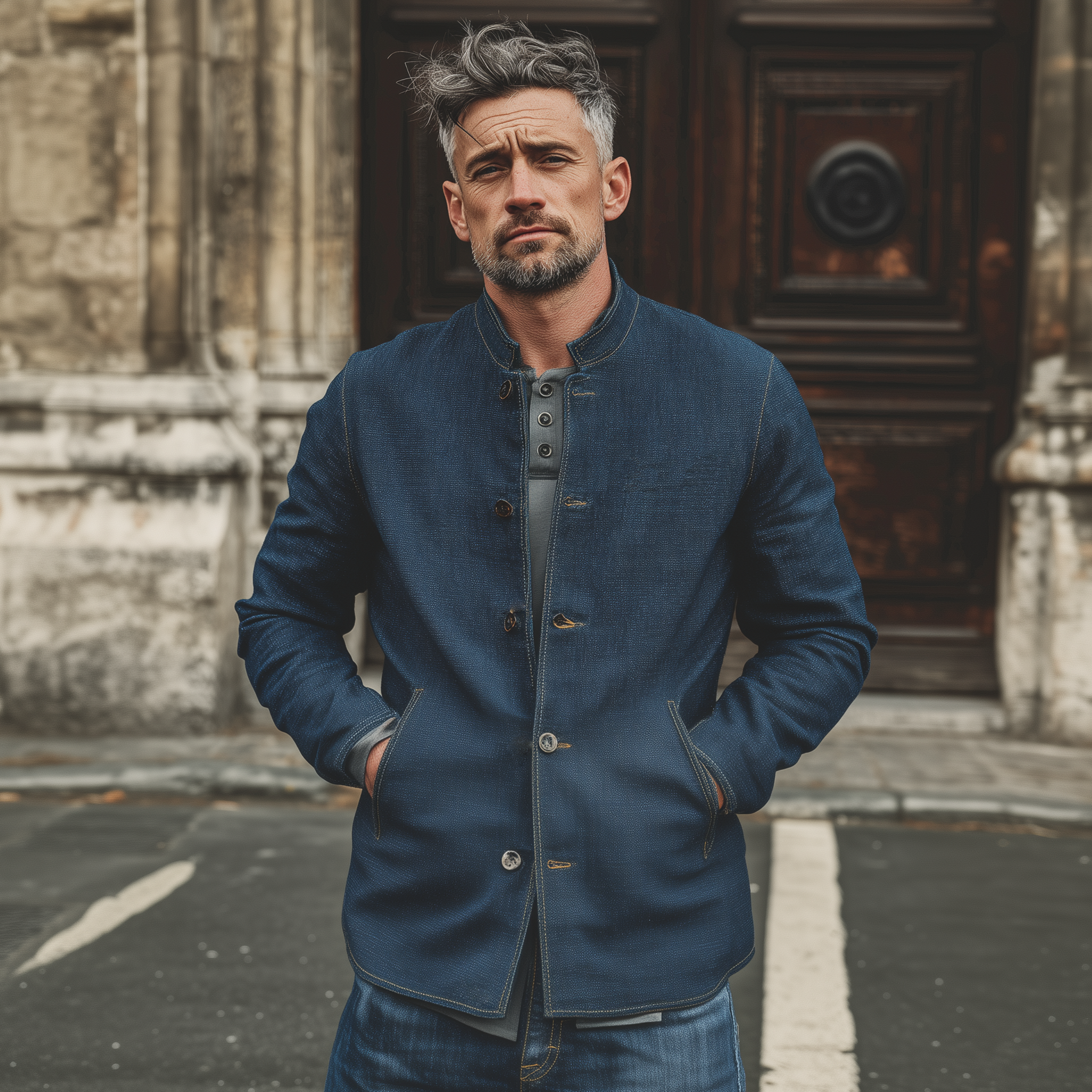 Men's Classic Retro Stand-up Collar Cotton Blend Jacket MTA2627K4K