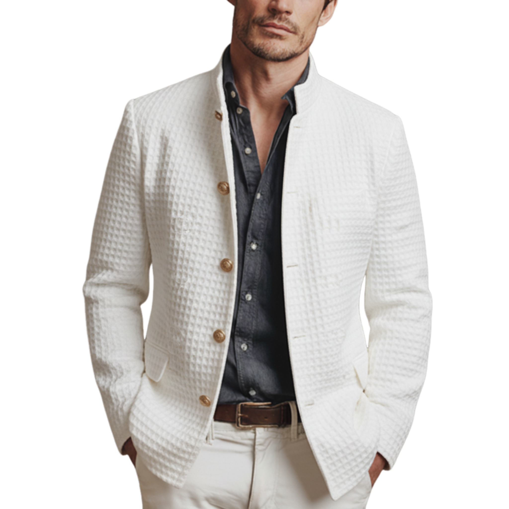 Men's Classic Business Stand Collar Waffle Slim Fit Jacket MTA2755J6K