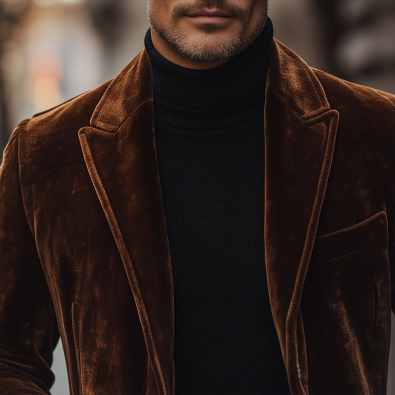 Men's Retro Simple Glossy Velvet Mid-Length Warm Coat MTA0407K4P