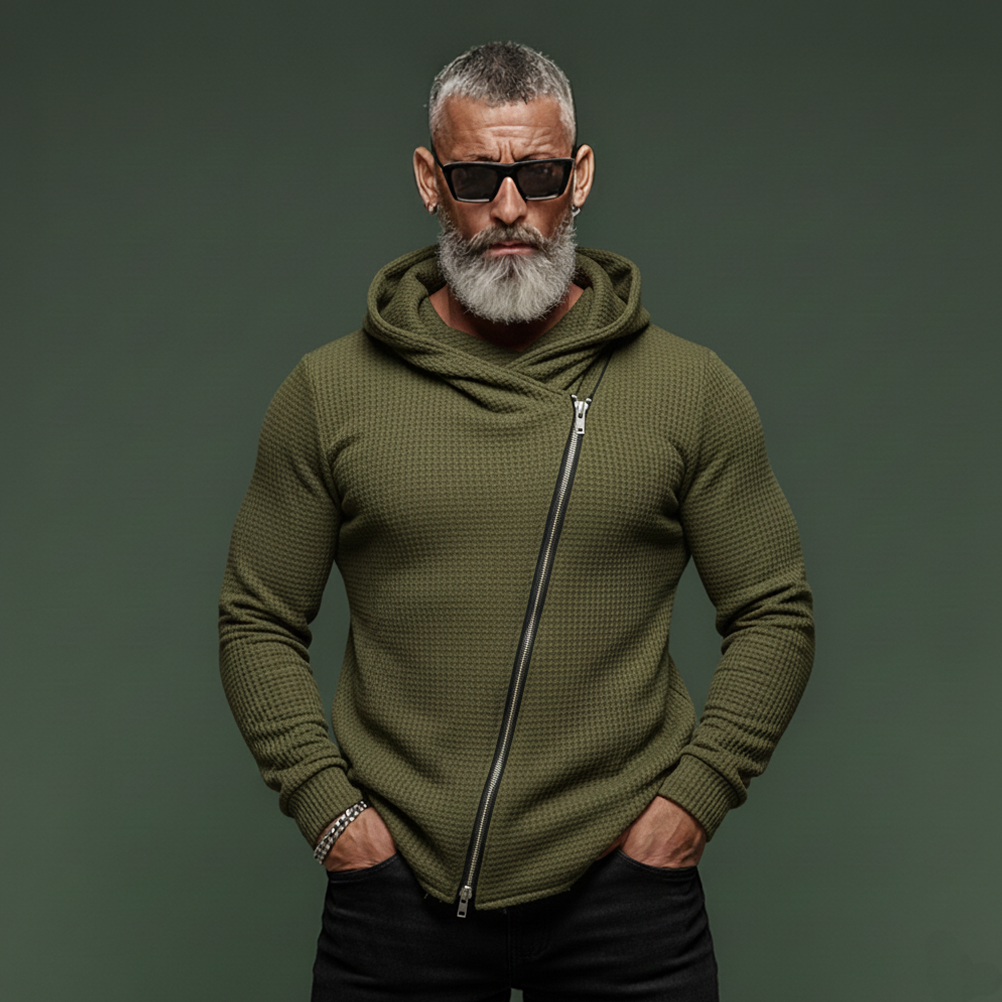 Men's Classic Casual Waffle-knit Zip-up Hooded Lightweight Jacket MTA1582L6K