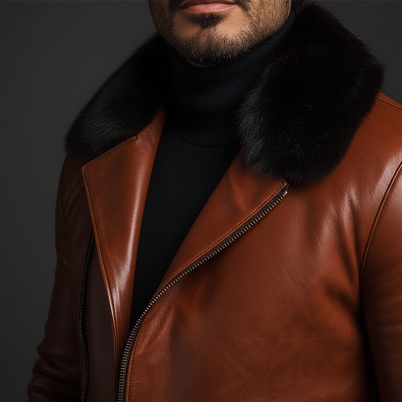 Men's Winter Retro PU Faux Fur Collar Zipper Jacket MTA2876K0P