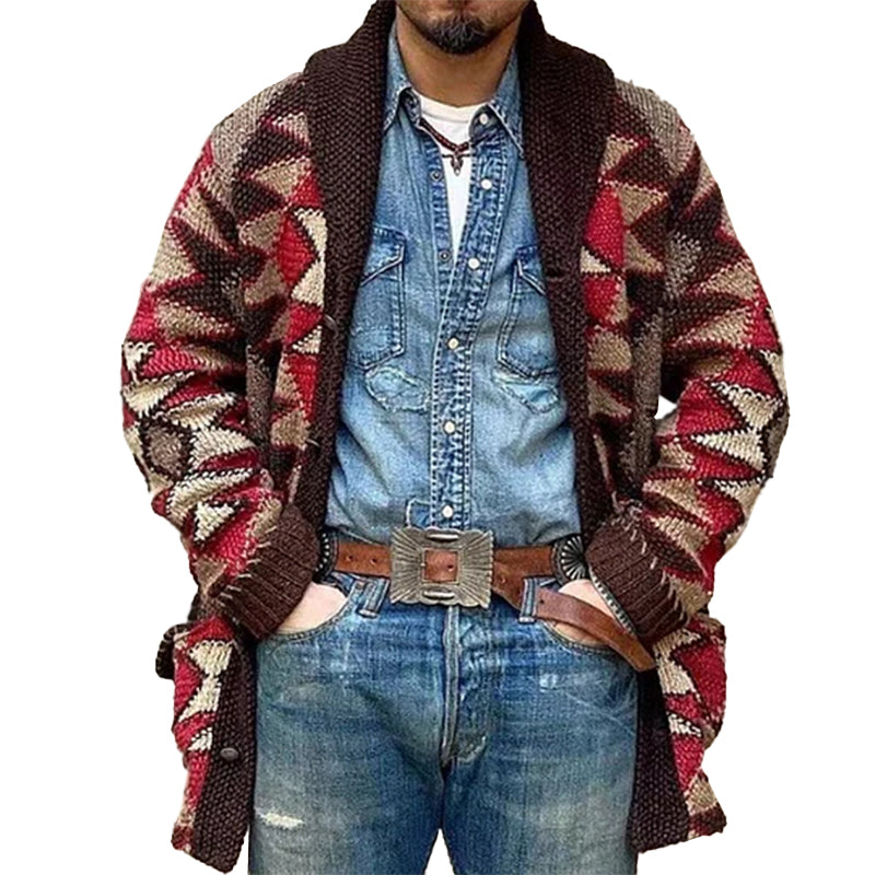 Cardigan con lacci in maglia jacquard geometrica da uomo 99561997X
