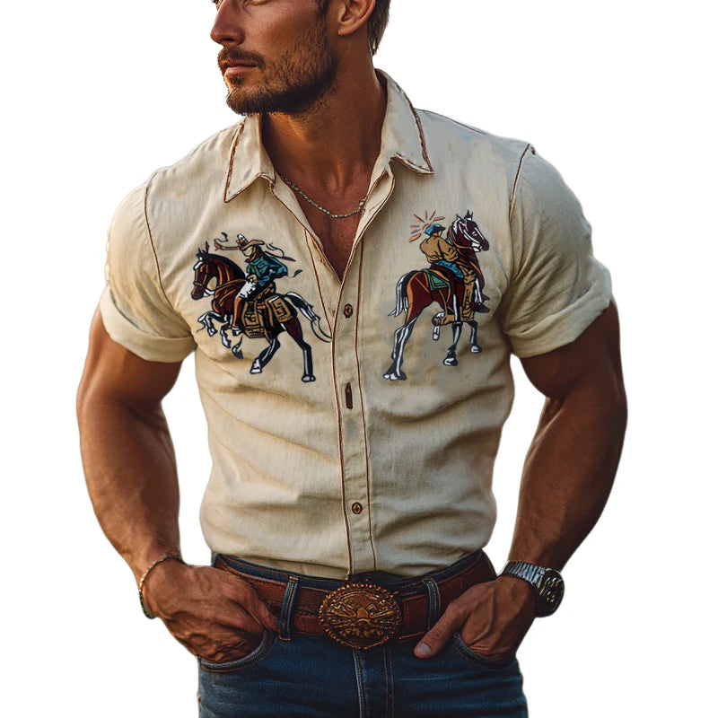 【24-hour shipping out】Men's Western Denim Casual Vintage Short-Sleeve Shirt MTA1125D9X