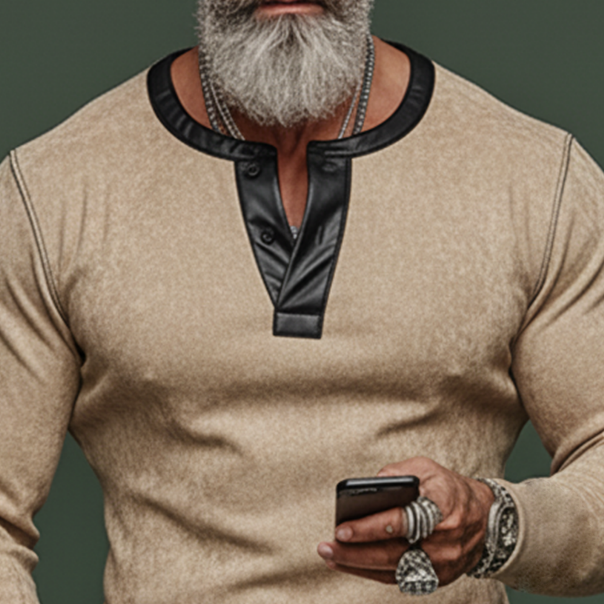 Men's Classic Casual PU Leather Henley Collar Slim Fit Faux Suede Long-Sleeve T-Shirt MTA2597K6K