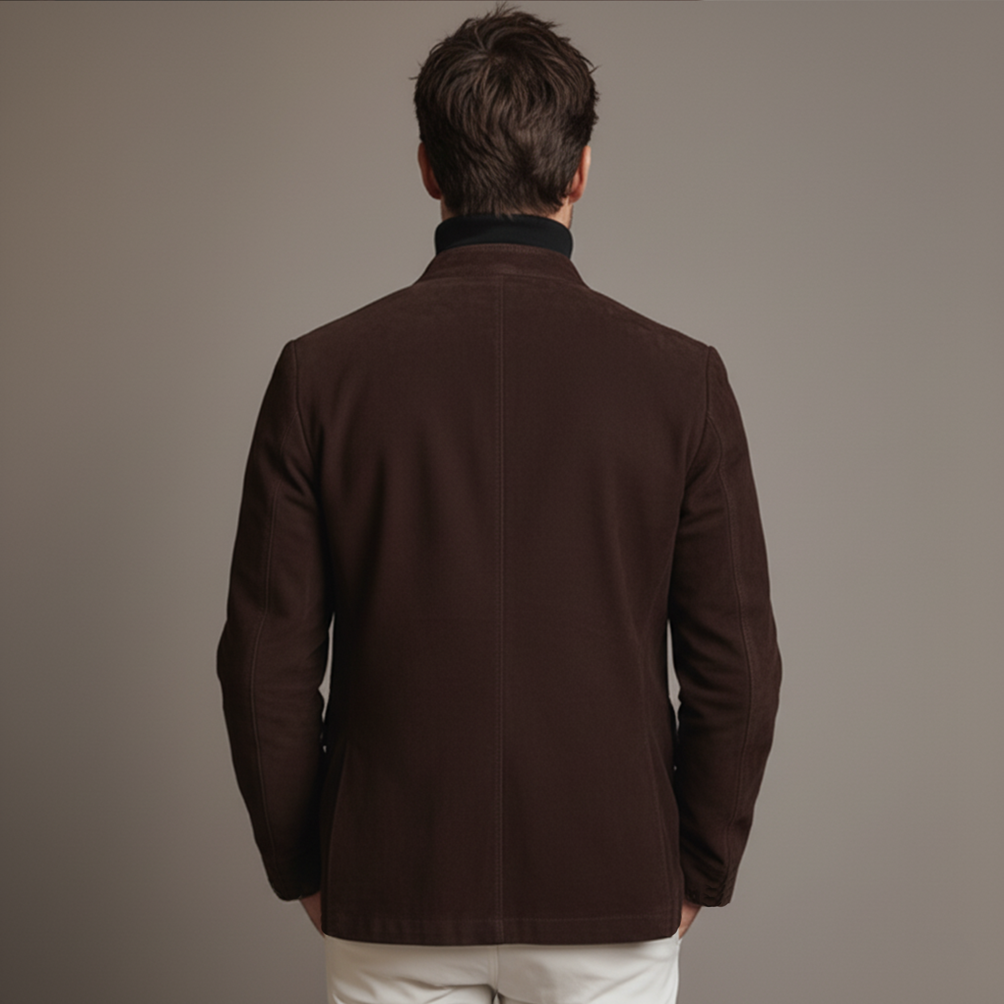 Men's Classic Retro Stand-up Collar Single-breasted Faux Suede Jacket MTA3155J5K