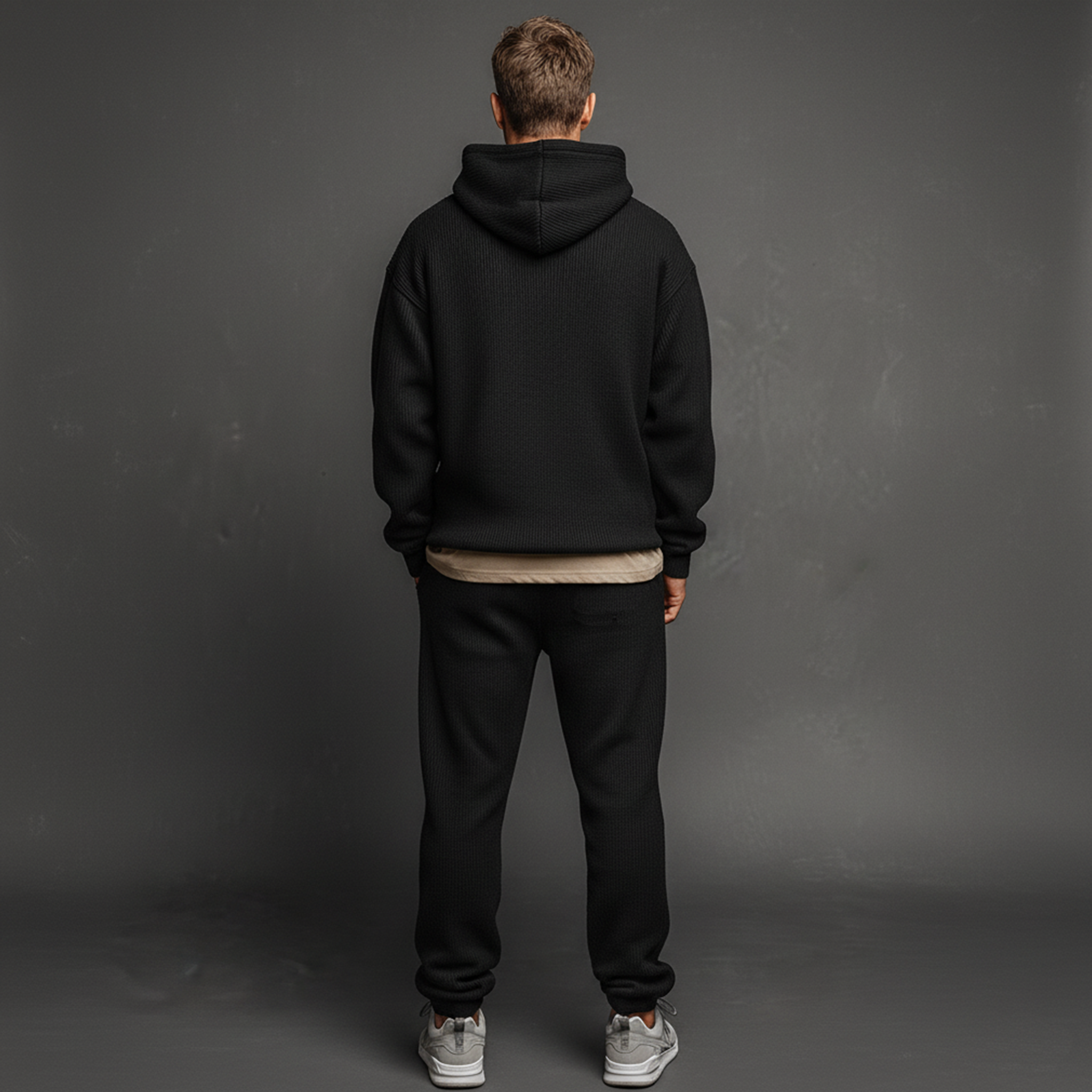 Men's Classic Casual Striped Knit Hooded Sweatshirt Elastic Waist Pants Set MTA1541J0K