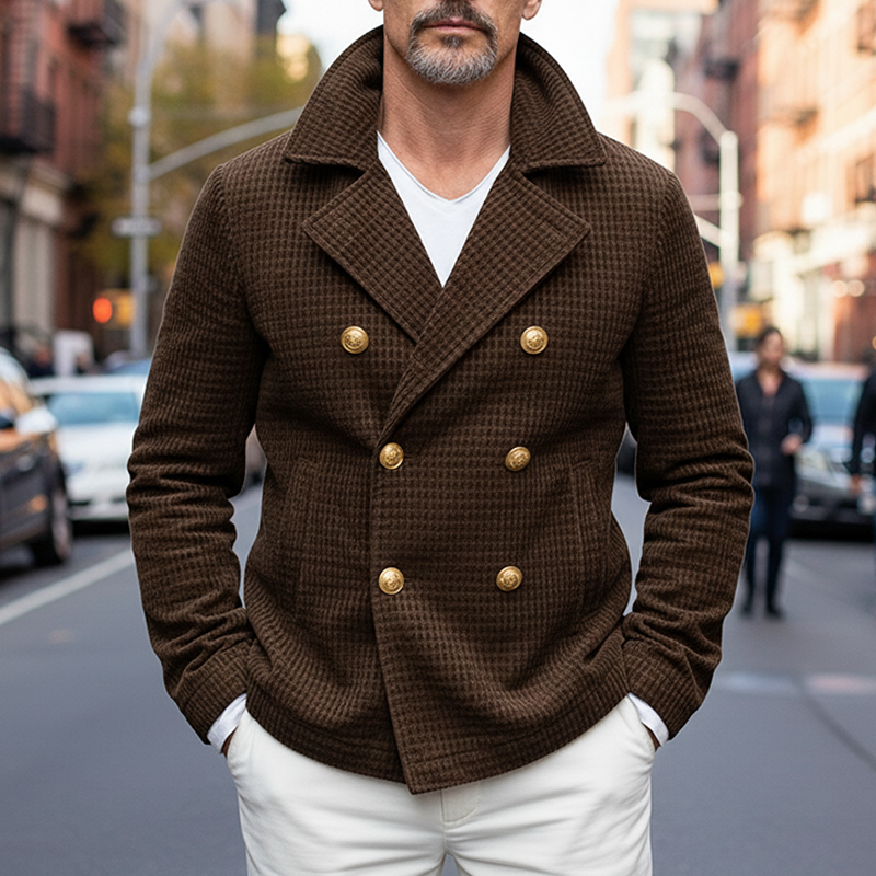 Men's Textured Lapel Double-Breasted Solid Color Retro Jacket MTA0879K1X