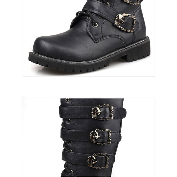 MEN'S LACE UP METAL SKULL BUCKLE DESIGN LACE UP BOOTS MTA1716G2I