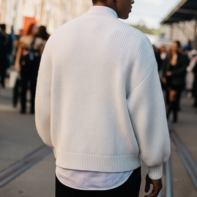 Men's Classic Casual White Button-down Knit Cardigan MTA3002J8U