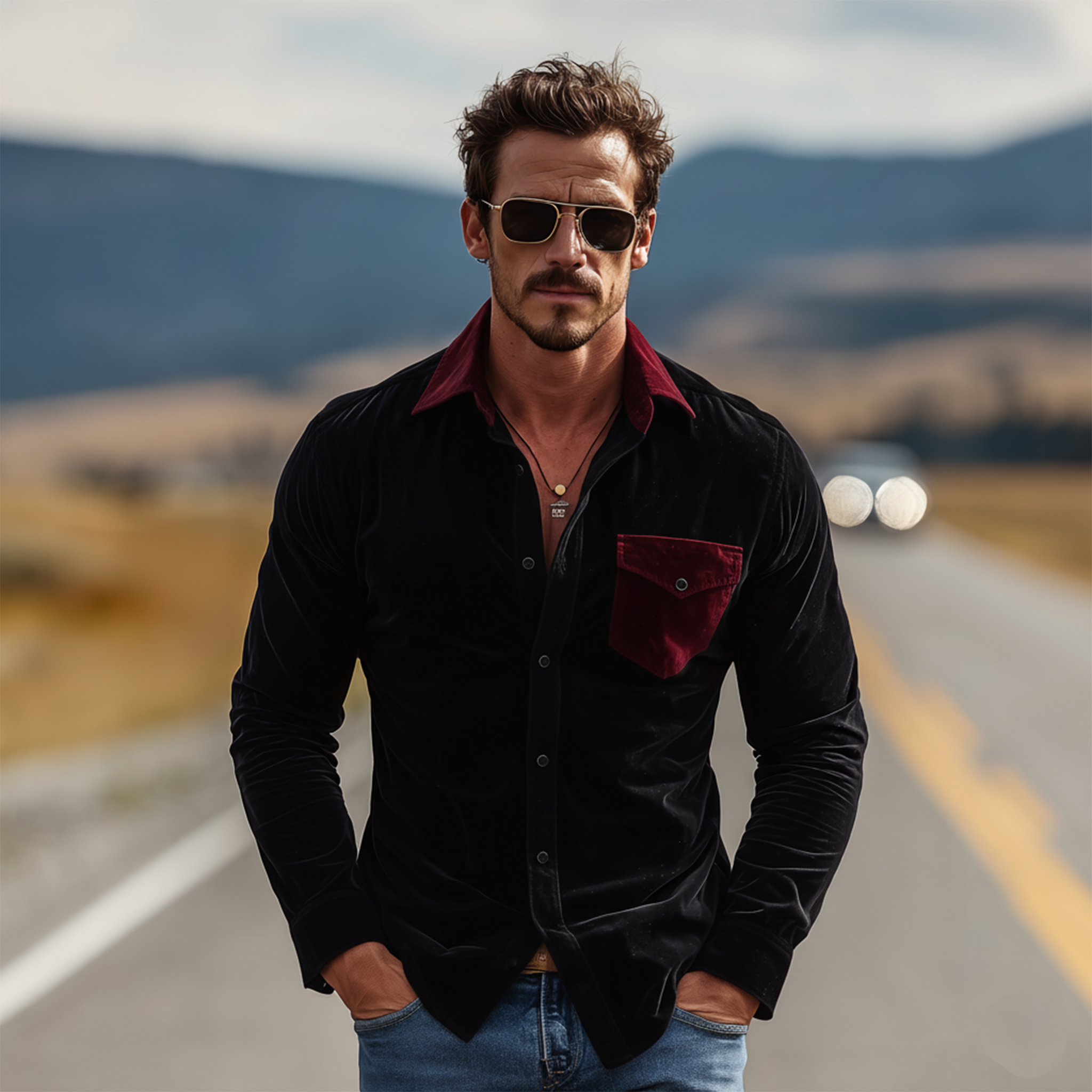 Men's Classic Vintage-style Faux Velvet Long-sleeved Shirt MTA2065L9K