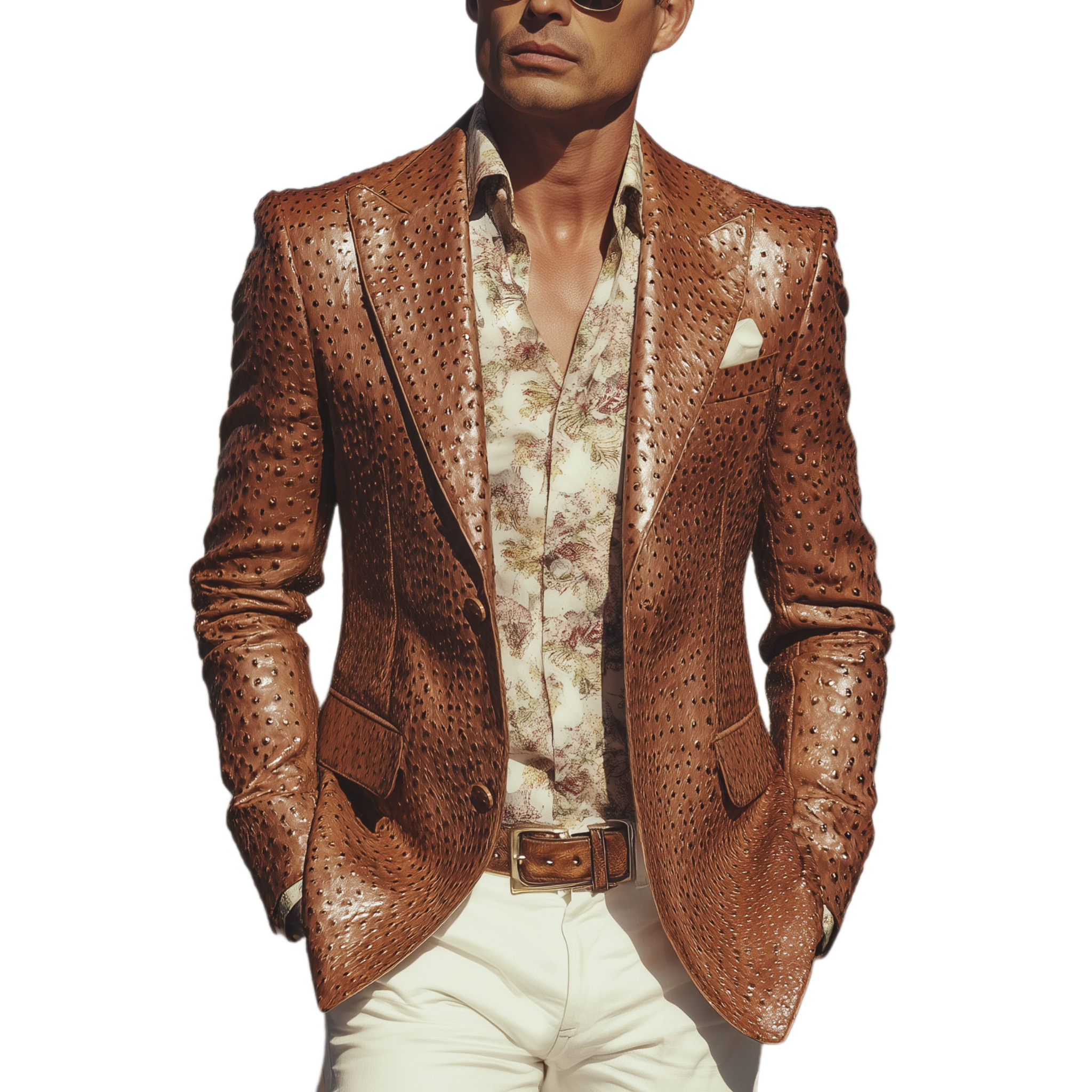 Men's Classic Retro Western Style Textured PU Leather Slim Fit Single-breasted Blazer MTA1518H2K