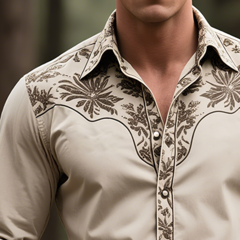 Men's Retro Casual Western Style Floral Print Lapel Long Sleeve Shirt MTA1418H9TO