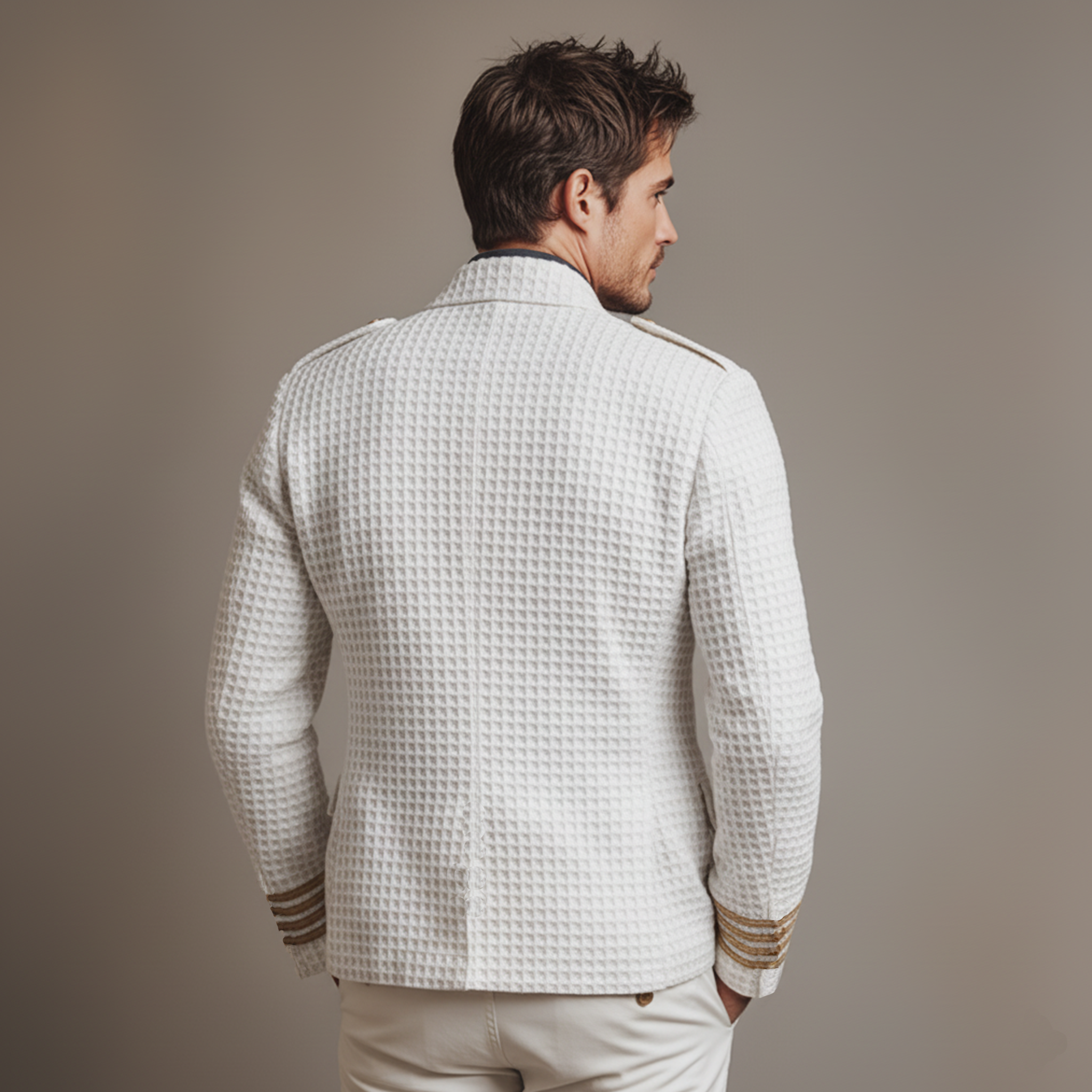 Men's Classic Casual Waffle Epaulette Lapel Double Breasted Jacket MTA2739J5K