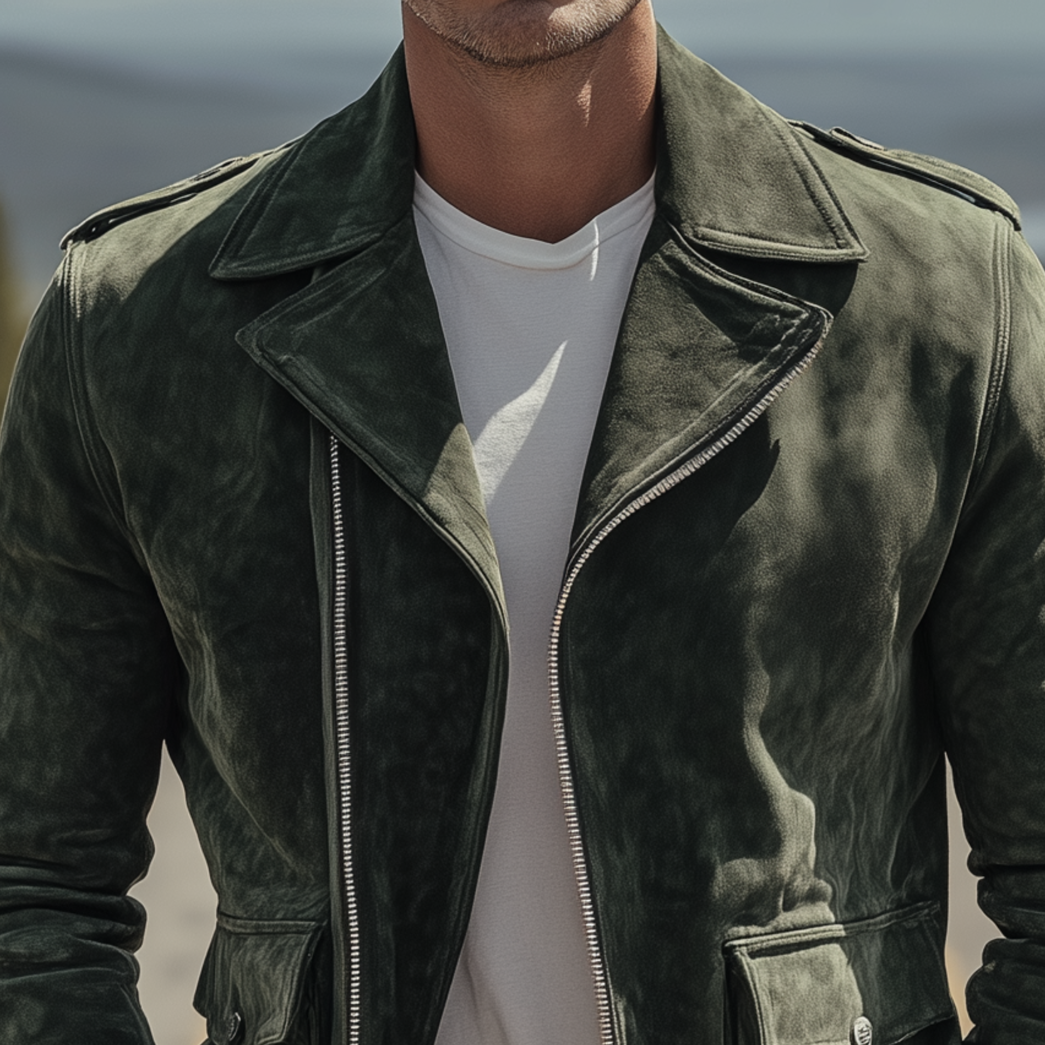 Men's Classic Vintage Lapel Zipper Suede Motorcycle Jacket MTA2747H6K