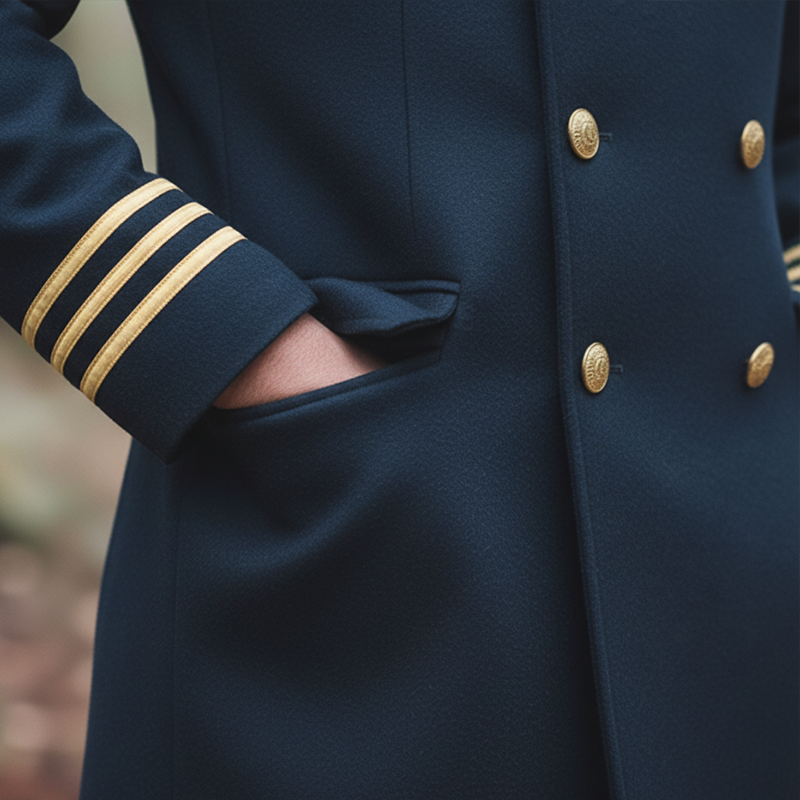 Men's Winter Retro Color-blocked Faux Wool Double-breasted Military Overcoat MTA2488K2P