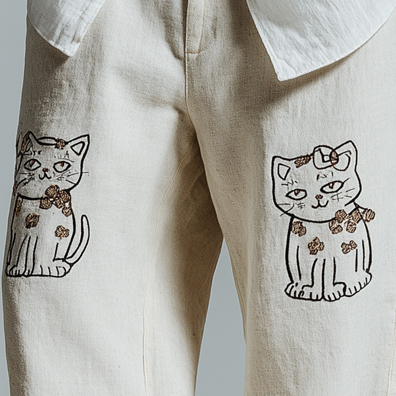 Men's Summer Fashion Cat Print Cotton Blend Casual Trousers MTA2099F6P