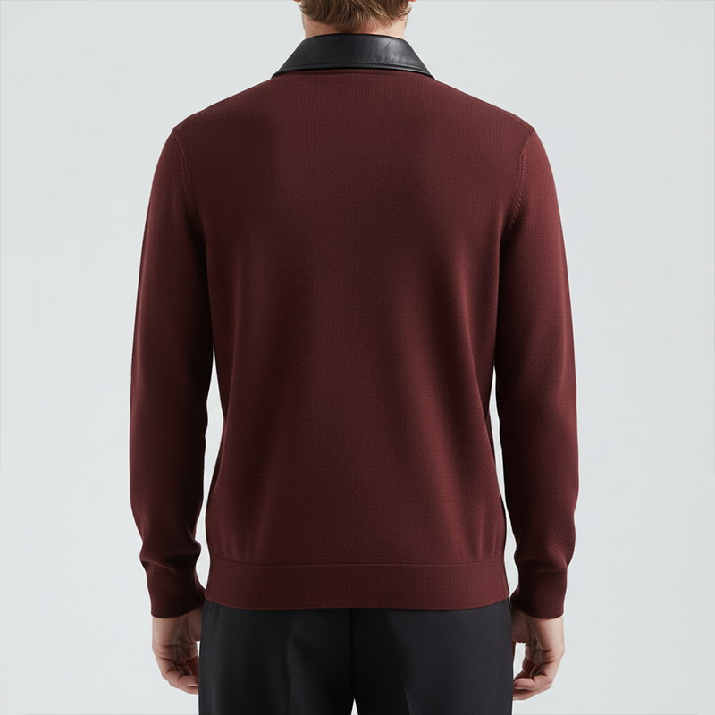 Men's Winter Retro PU Collar Knit Polo Shirt MTA2354J1P