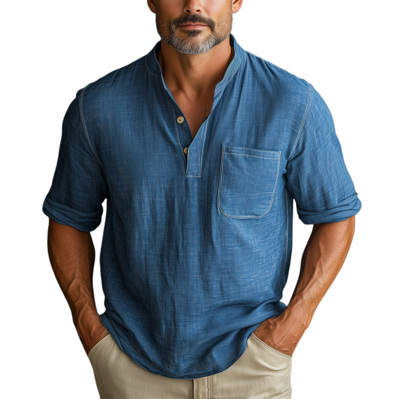 Men's Summer Business Henley Collar Short Sleeve T-Shirt MTA2218E8U