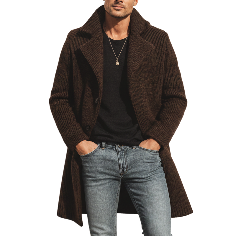 Men's Urban Chocolate-Colored Buttoned Knitted Coat MTA1743K8U