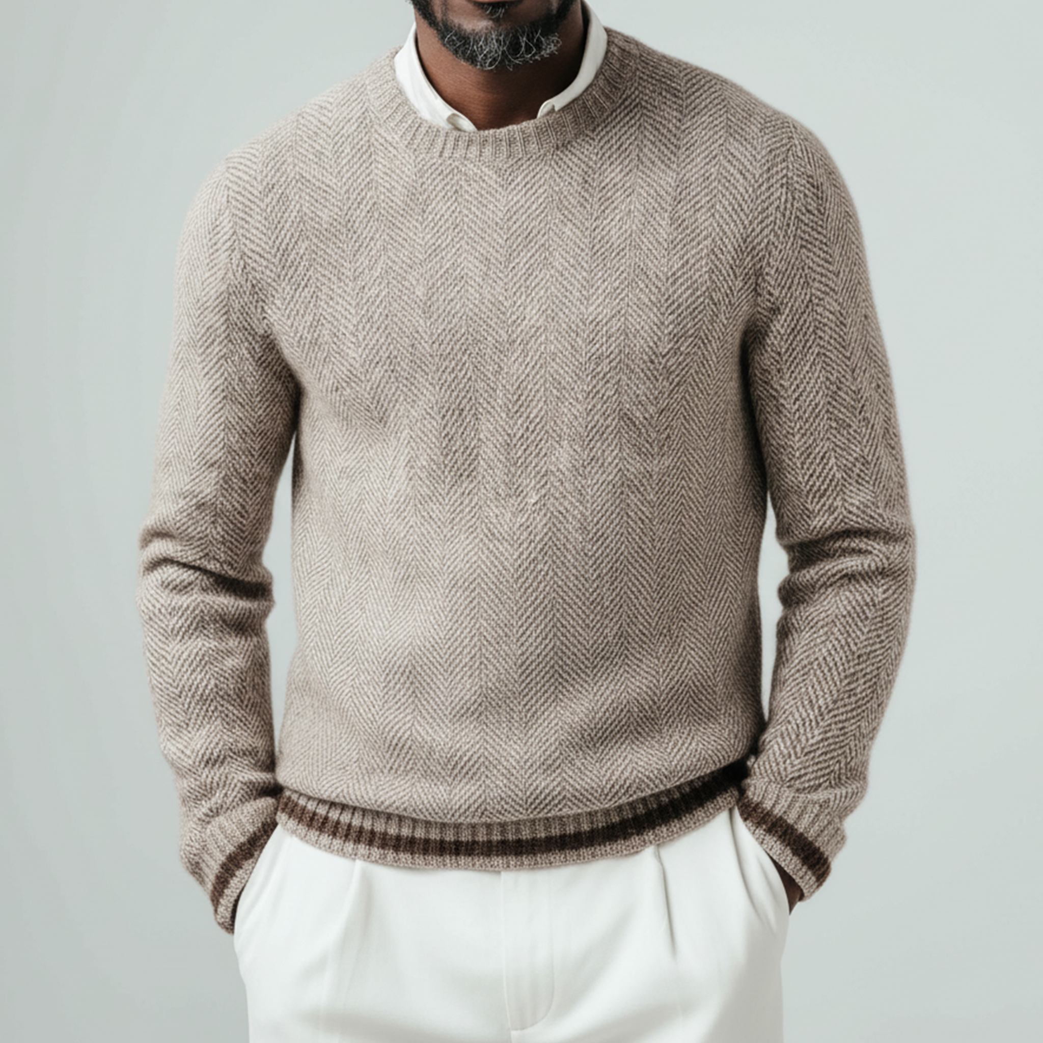 Men's Classic Casual Crew Neck Herringbone Knit Sweater MTA1369J0K