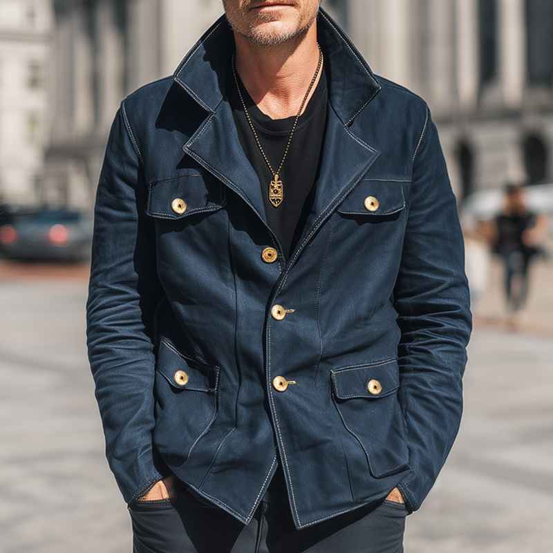 Men's Classic Vintage Blue Button Workwear Denim Jacket MTA1095I6U