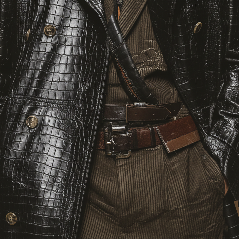 Men's Winter Retro Crocodile Pattern Shiny PU Long Coat MTA1432J7P