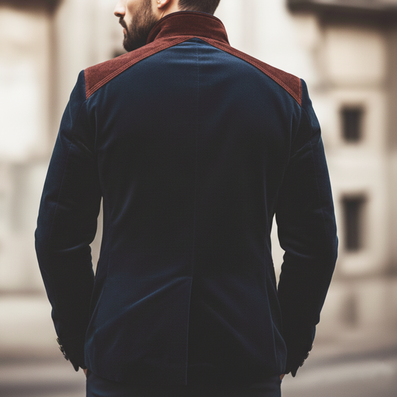 Men's Retro Elegant Stand Collar Velvet And Faux Suede Jacket MTA1258L8U